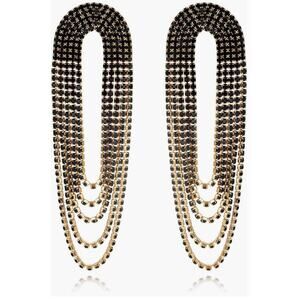 Ettika Crystal Chandelier Earrings Black and Gold Flawed